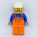 fig-008100 – Construction Worker, Orange Overalls over Blue Sweater, White Hard Hat, Beard