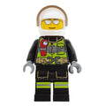 fig-008103 – Fireman, Safety Vest with Flashlight, Pocket, and Belt, White Helmet with Visor, Silver Sunglasses