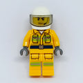 fig-008104 – Fireman, Bright Light Orange Fire Suit, White Helmet with Visor, Headset