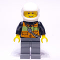 fig-008108 – Fireman, Orange Safety Vest with Radio, White Helmet with Visor