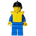 fig-008114 – Fireman, Blue Jacket with Zipper, Black Helmet, Yellow Life Vest