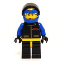 fig-008121 – Racer, Extreme Team, Black Jacket, Blue Helmet with Flames and Visor