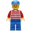 fig-008131 – Man, Red and White Striped Shirt, Blue Legs, Blue Cap