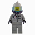 fig-008136 – Fireman, Shirt with Gauge and Pocket, Light Gray Legs, White Helmet, Breathing Apparatus, Airtanks, Moustache