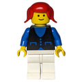 fig-008139 – Woman, Black Vest over Blue Top, White Legs, Red Hair