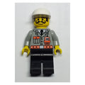fig-008143 – Fireman, Light Gray Jacket with Radio and Pocket, White Cap, Moustache