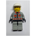 fig-008146 – Fireman, Light Gray Fire Suit with Zipper, Gauge, and Pouches, White Cap, Printed Hair and Stubble