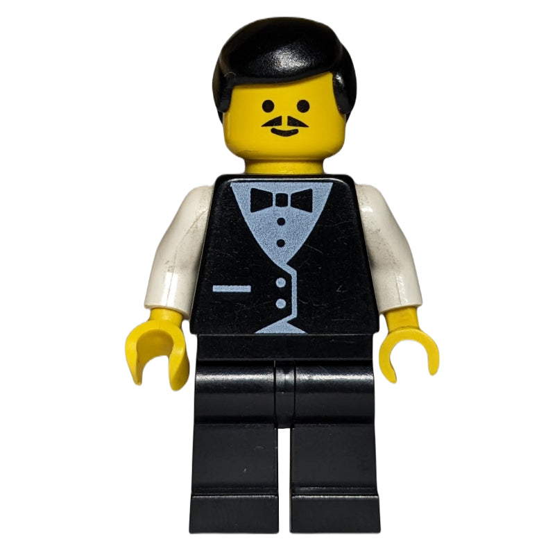 fig-008163 – Waiter, Man, Black Suit and Bow Tie, Black Hair, Moustache