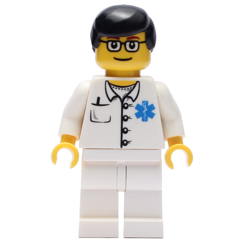 fig-008170 – Doctor, White Shirt with Star of Life Logo, Black Hair, Glasses