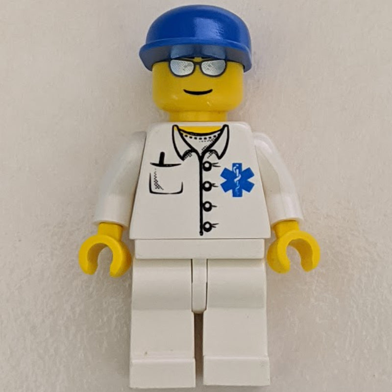 fig-008175 – Doctor, White Shirt with Star of Life Logo, Blue Cap, Silver Sunglasses