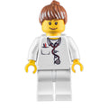 fig-008176 – Doctor, Woman, White Torso with Stethoscope and Pocket, White Legs, Reddish Brown Ponytail