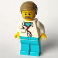 fig-008185 – Doctor, White Shirt over Medium Azure Scrubs with Stethoscope and Pocket, Dark Tan Hair, Beard