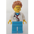fig-008186 – Doctor, White Shirt over Medium Azure Scrubs with Stethoscope and Pocket, Medium Nougat Hair