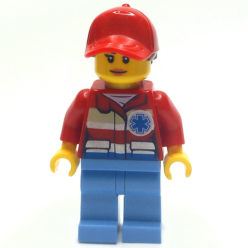 fig-008190 – Paramedic, Woman, Red Jacket with Star of Life, Red Cap with Hair