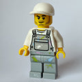 fig-008191 – Man, Light Bluish Gray Overalls with Paint Stains, White Cap, Stubble