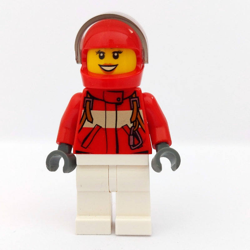 fig-008197 – Paramedic, Woman, Red Jacket, White Legs, Red Helmet with Visor