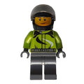 fig-008198 – Racer, Lime Jacket, Dark Bluish Gray Legs, Black Helmet with Visor