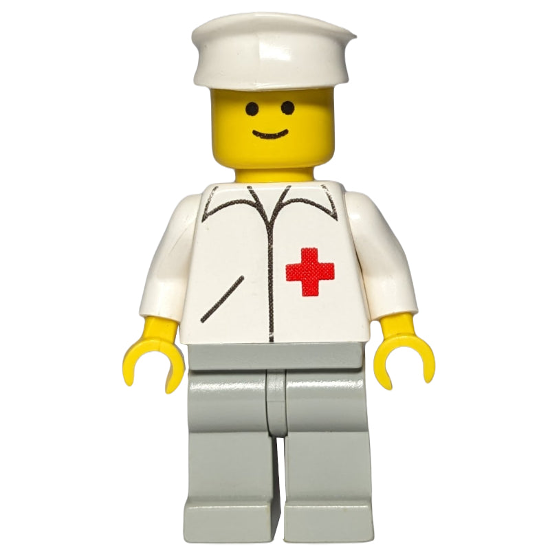 fig-008213 – Doctor, White Jacket with Red Cross, Light Gray Legs, White Hat