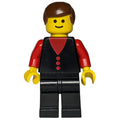 fig-008215 – Man, Black Vest over Red Shirt, Black Legs, Brown Hair