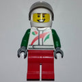 fig-008225 – Racer, White and Green Jacket with Octan Logo, Red Legs, White Helmet with Trans-Brown  Visor