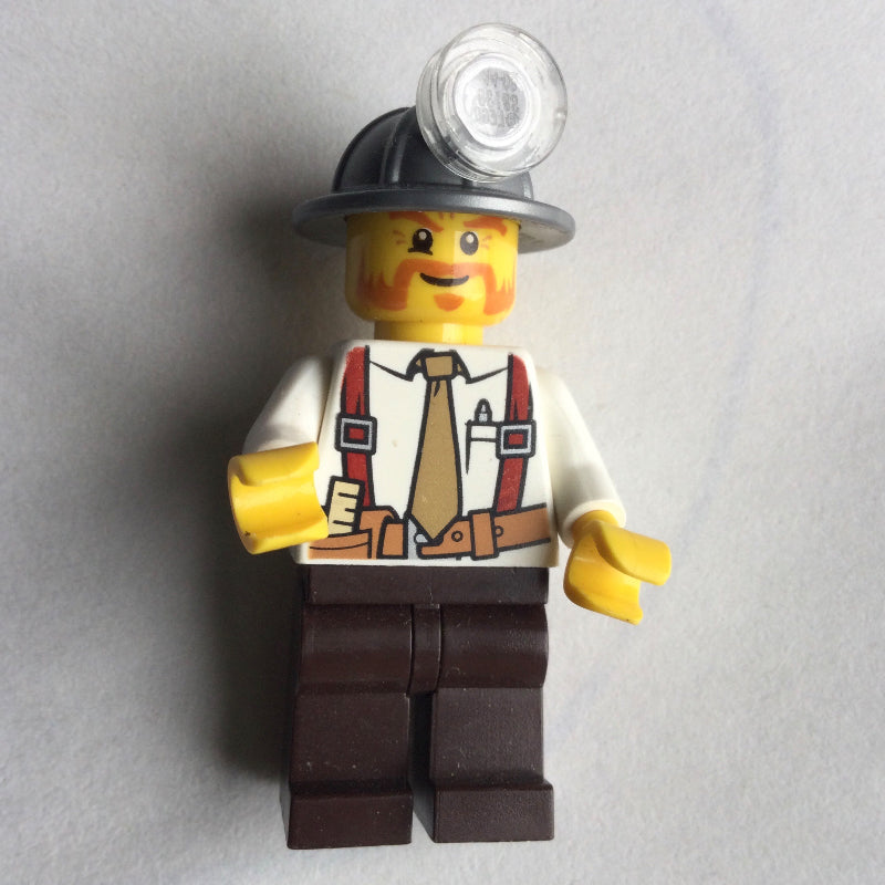 fig-008239 – Miner, White Shirt with Tie and Suspenders, Mining Hat, Mutton Chops and Moustache