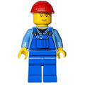 fig-008241 – Construction Worker, Blue Overalls over Medium Blue Shirt, Red Hard Hat