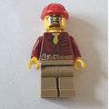 fig-008274 – Construction Worker, Dark Red Flannel Shirt, Red Hard Hat, Goatee Beard and Safety Glasses