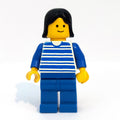 fig-008298 – Woman, Blue and White Stripe Shirt, Blue Legs, Black Hair