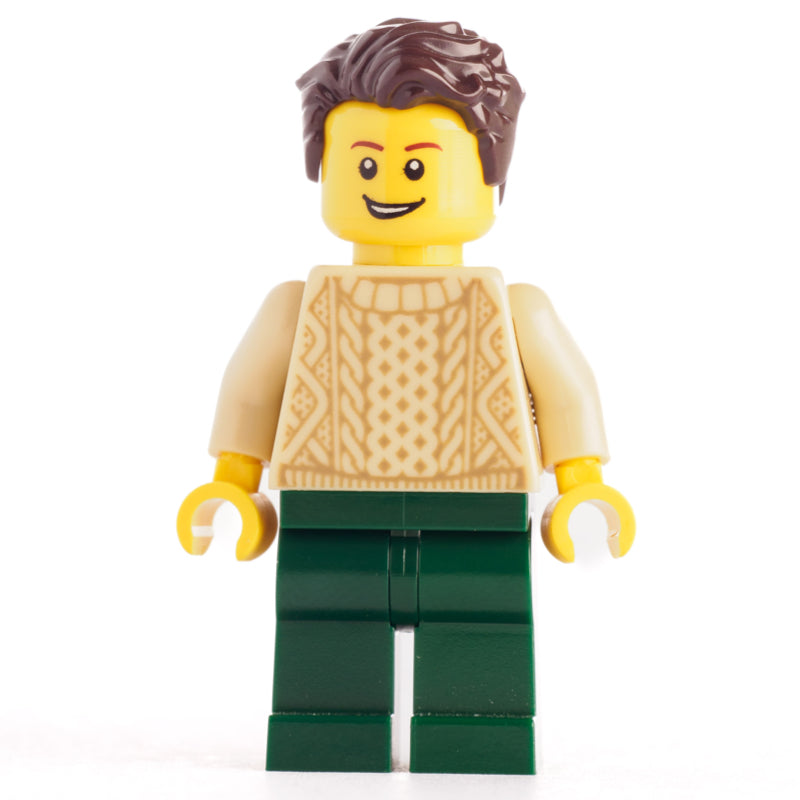 fig-008328 – Tan Torso Sweater, Dark Green Legs, Dark Brown Hair