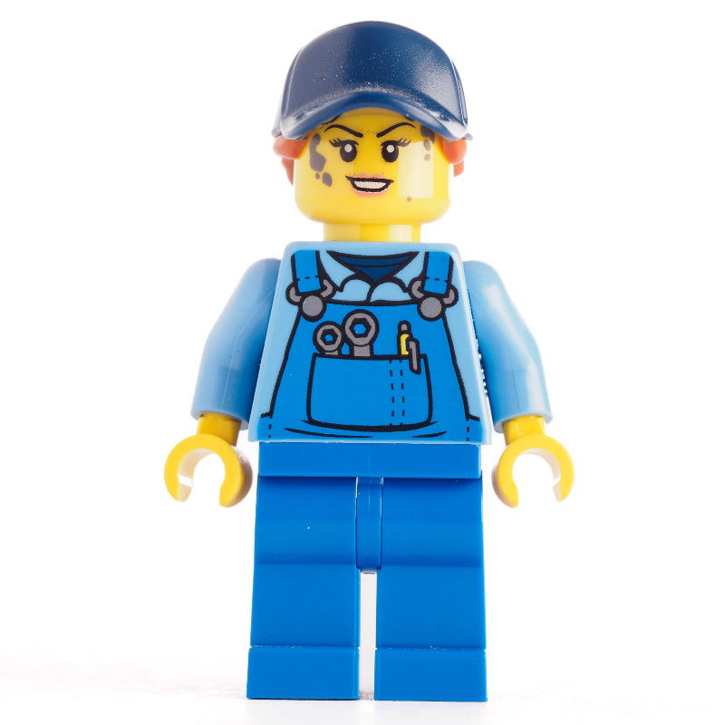fig-008329 – Mechanic, Medium Blue Torso, Blue Overall, Blu Cap with Hair