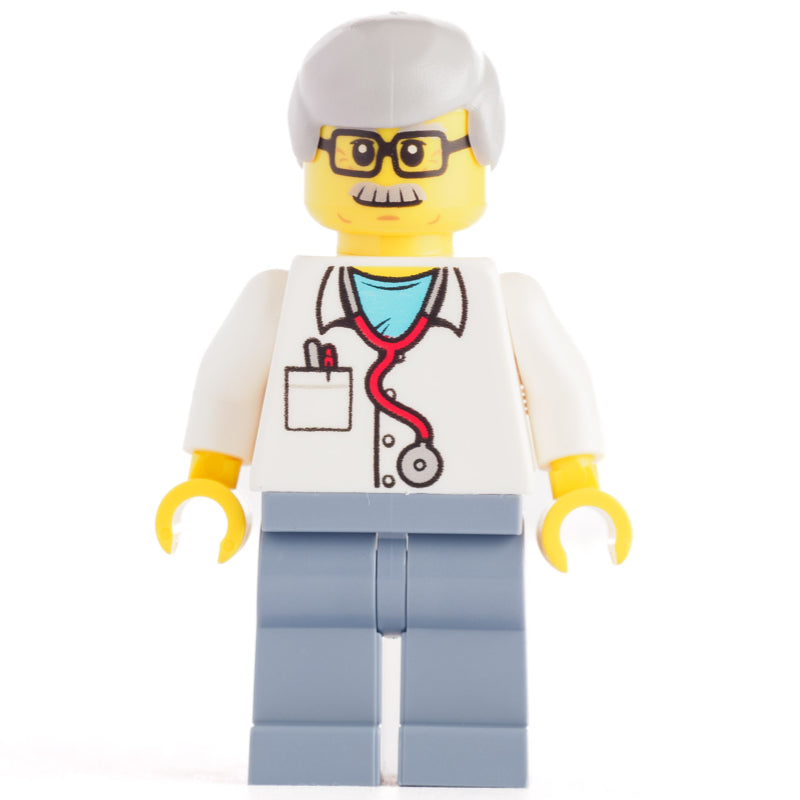 fig-008331 – White Torso Lab Coat, Sand Blue Legs, Light Bluish Grey Legs