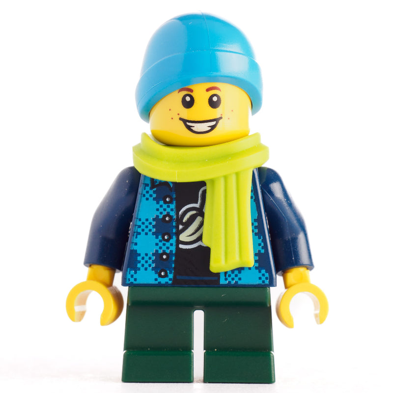 fig-008333 – Kid, Dark Blue Torso, Dark Green Legs, Blue Cap, Lime Scarf