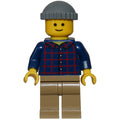 fig-008363 – Man, Plaid Shirt, Dark Tan Legs, Dark Bluish Gray Cap