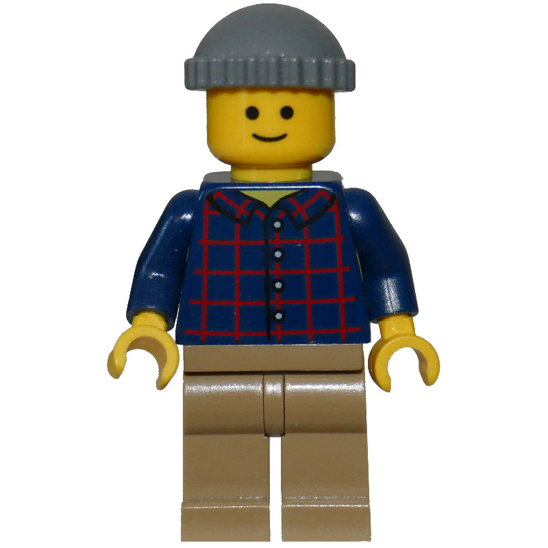 fig-008363 – Man, Plaid Shirt, Dark Tan Legs, Dark Bluish Gray Cap