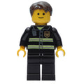 fig-008364 – Fire Fighter, Black Torso, Black Legs, Dark Brown Hair
