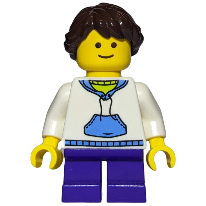 fig-008387 – Kid, White Torso, Dark Purple Legs, Dark Brown Hair