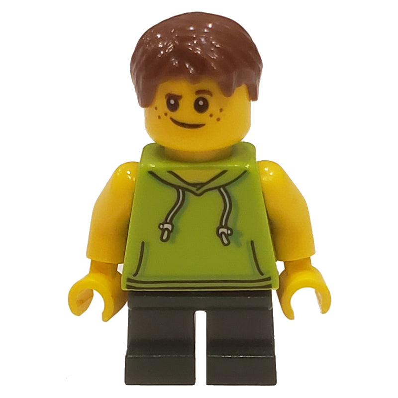 fig-008433 – Kid, Lime Torso, Dark Green Legs, Dark Brown Hair