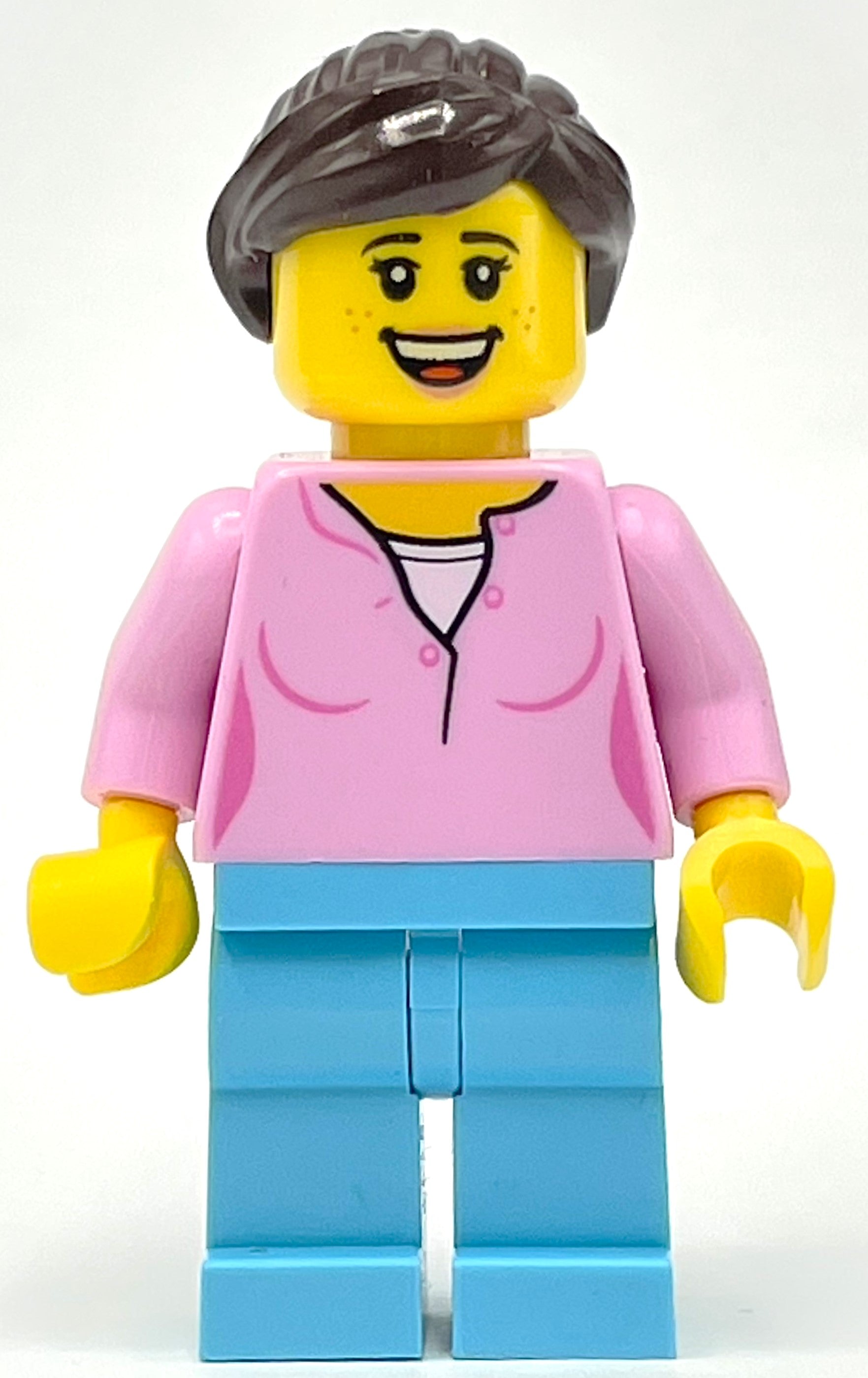 fig-008441 – Bright Pink Torso, Medium Azure Legs, Dark Brown Hair