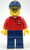 fig-008448 – LEGOLAND Employee, Red Torso, Dark Blue Legs, Dark Blue Cap, Glasses