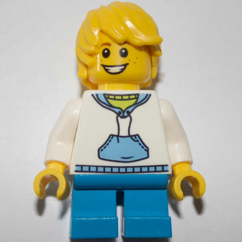 fig-008449 – Kid, White Torso, Dark Azure Legs, Yellow Hair