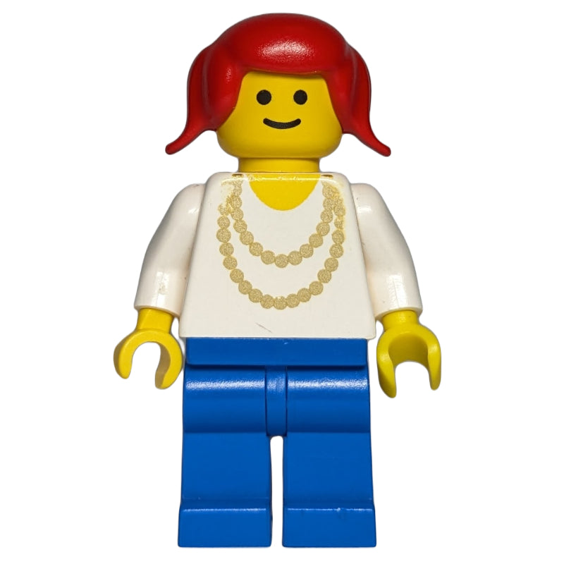 fig-008478 – Woman, White Top with Yellow Necklace, Blue Legs, Red Hair
