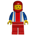 fig-008483 – Man, White Top with Large Red Stripe and 2 Blue Stripes, Red Legs, Red Helmet