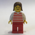 fig-008485 – Woman, Red and White Striped Shirt, Red Legs, Brown Hair (3626a Head)