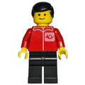 fig-008486 – Postal Worker, Red Shirt with Horn Logo, Black Legs, Black Hair