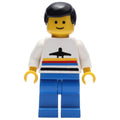 fig-008490 – Man, White Shirt with Airplane, Blue Legs, Black Hair