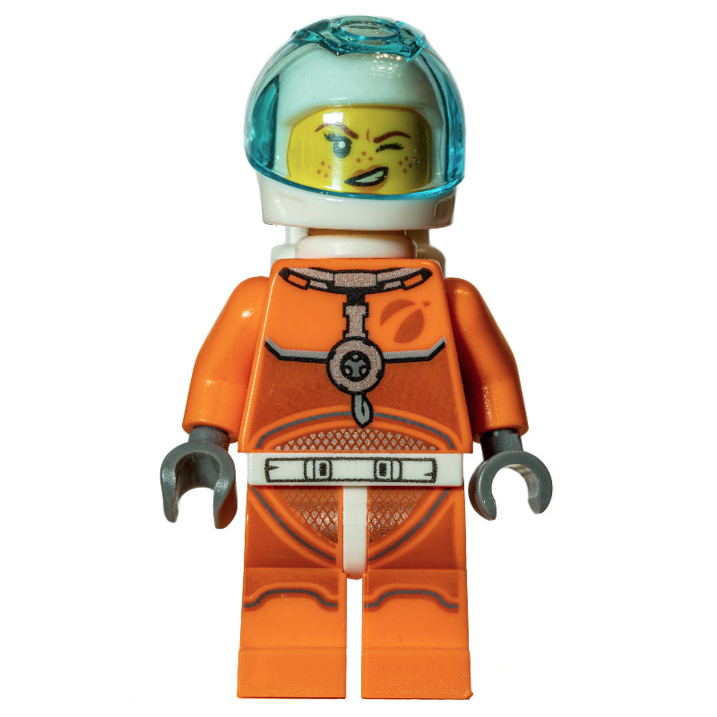 fig-008505 – Astronaut, Woman, Orange Torso and Legs, White Helmet, Trans-Light Blue Visor