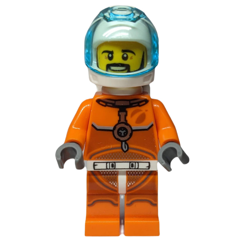 fig-008515 – Astronaut - Orange Torso and Legs, White Helmet, Trans-Light Blue Visor, Moustache