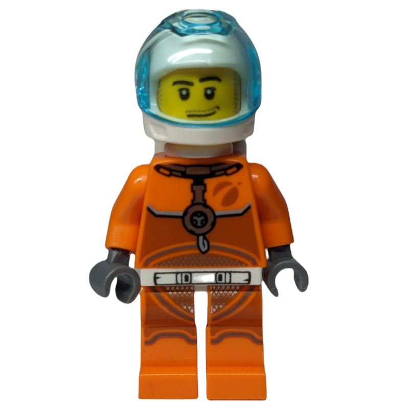 fig-008516 – Astronaut - Orange Torso and Legs, White Helmet, Trans-Light Blue Visor, Stubble