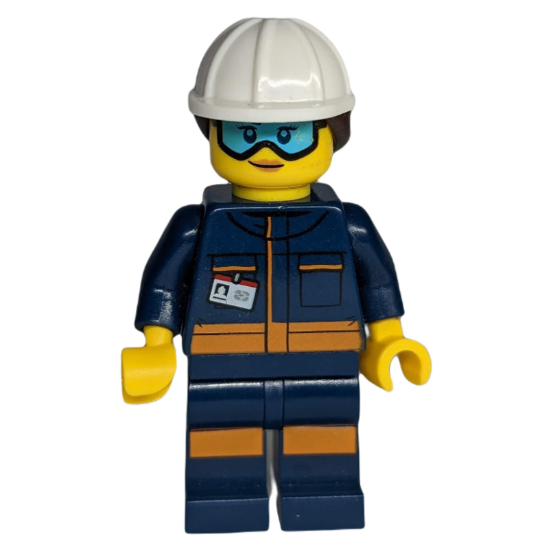 fig-008518 – Technician - Dark Blue Torso, Dark Blue Legs, White Helmet, Reddish Brown Hair