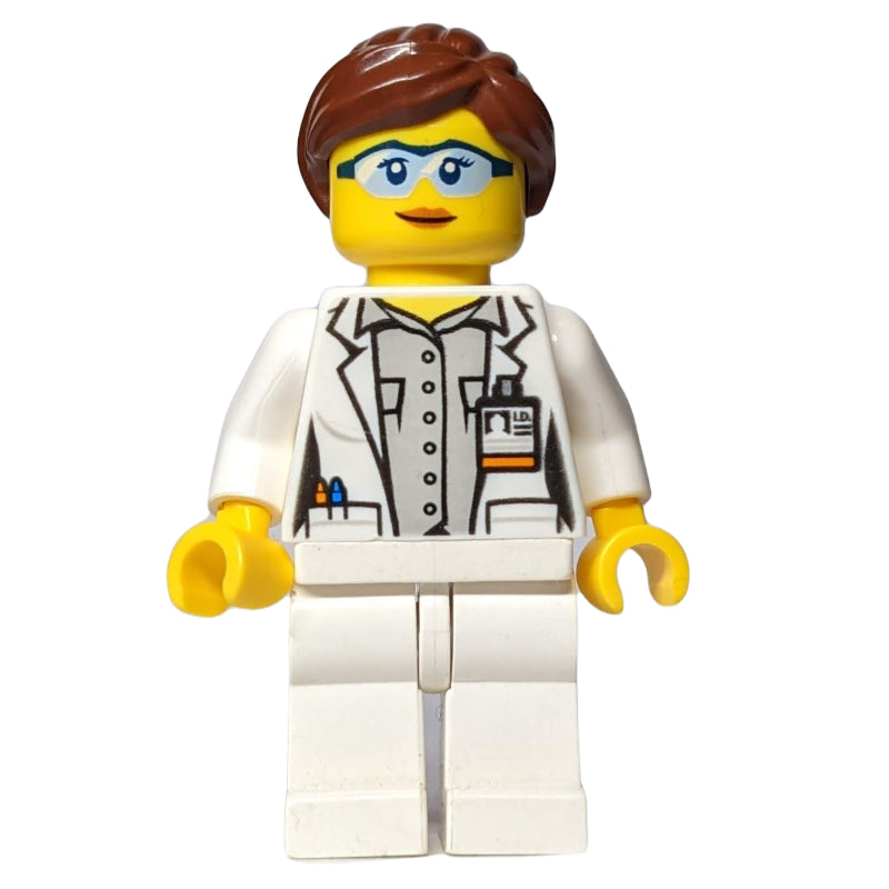 fig-008522 – Scientist - White Torso, Lab Coat, Light Bluish Grey Legs, Reddish Brown Hair